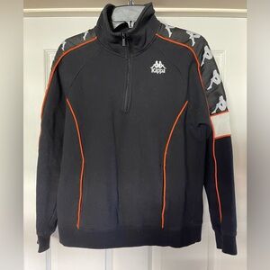 Kappa Womans Black Quarter-Zip Track Jacket Pullover | Logo Tape Sleeves |